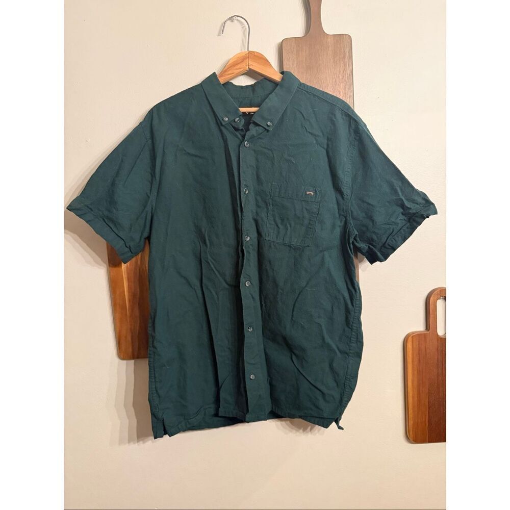 Billabong Green Collared Pocket Short Sleeve Cotton Button-Up Shirt Size Large